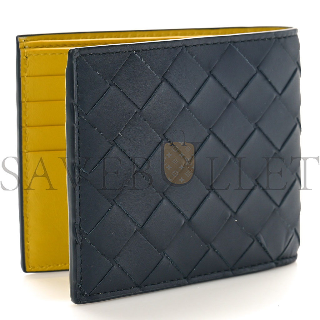bo*te*ga Ve*ne*ta nappa intrecciato bi fold wallet denim yellow (11*9*1cm)